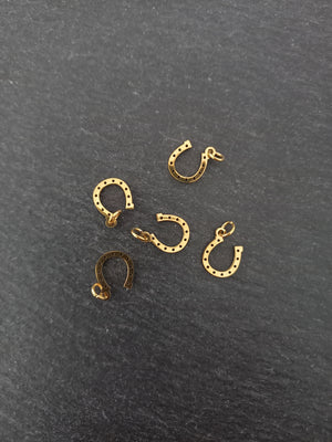 1 or 5 Lucky Horse Shoe Charms Gold Stainless Steel 13x10mm
