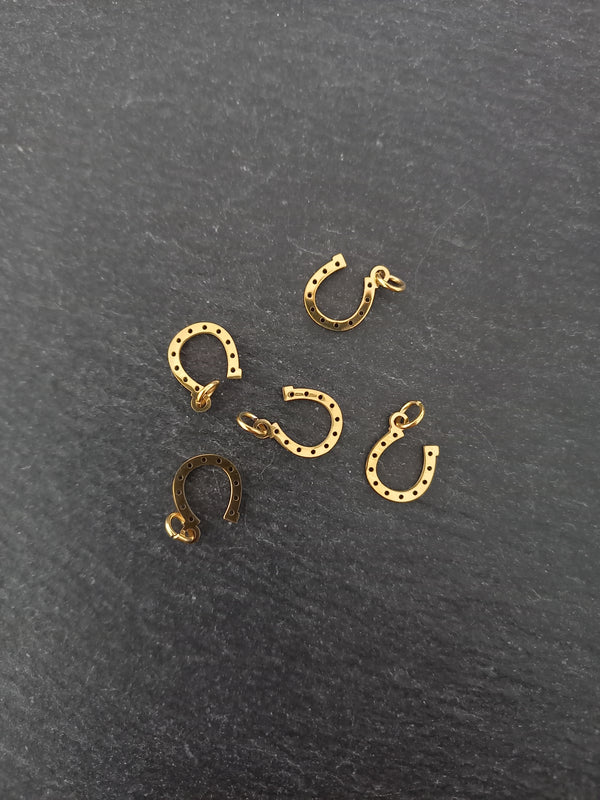 1 or 5 Lucky Horse Shoe Charms Gold Stainless Steel 13x10mm