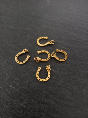 1 or 5 Lucky Horse Shoe Charms Gold Stainless Steel 13x10mm