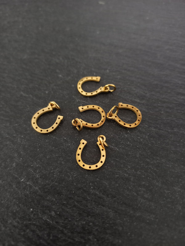 1 or 5 Lucky Horse Shoe Charms Gold Stainless Steel 13x10mm