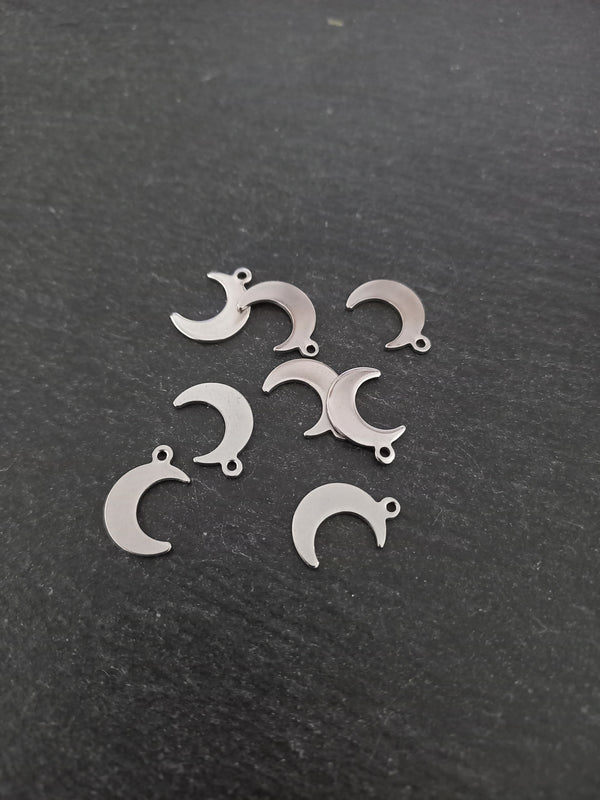 20 or 100 Stainless Steel Crescent Moon Charms 16x11mm