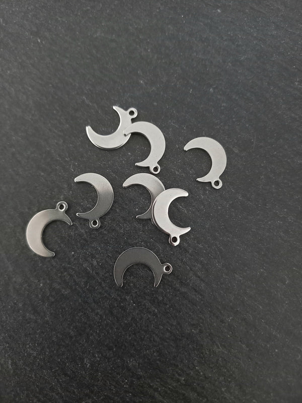 20 or 100 Stainless Steel Crescent Moon Charms 16x11mm