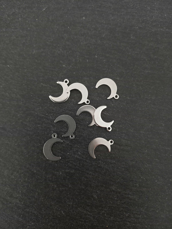 20 or 100 Stainless Steel Crescent Moon Charms 16x11mm