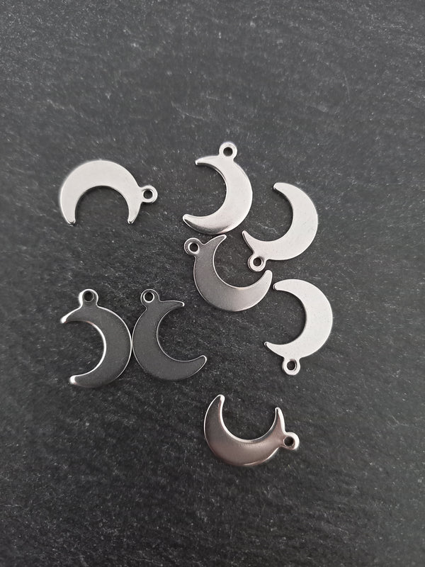 20 or 100 Stainless Steel Crescent Moon Charms 16x11mm