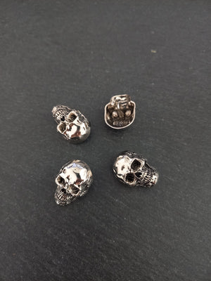 2 or 10 Skull Silver Tone Metal Alloy Shank Buttons 25x18mm Fasteners