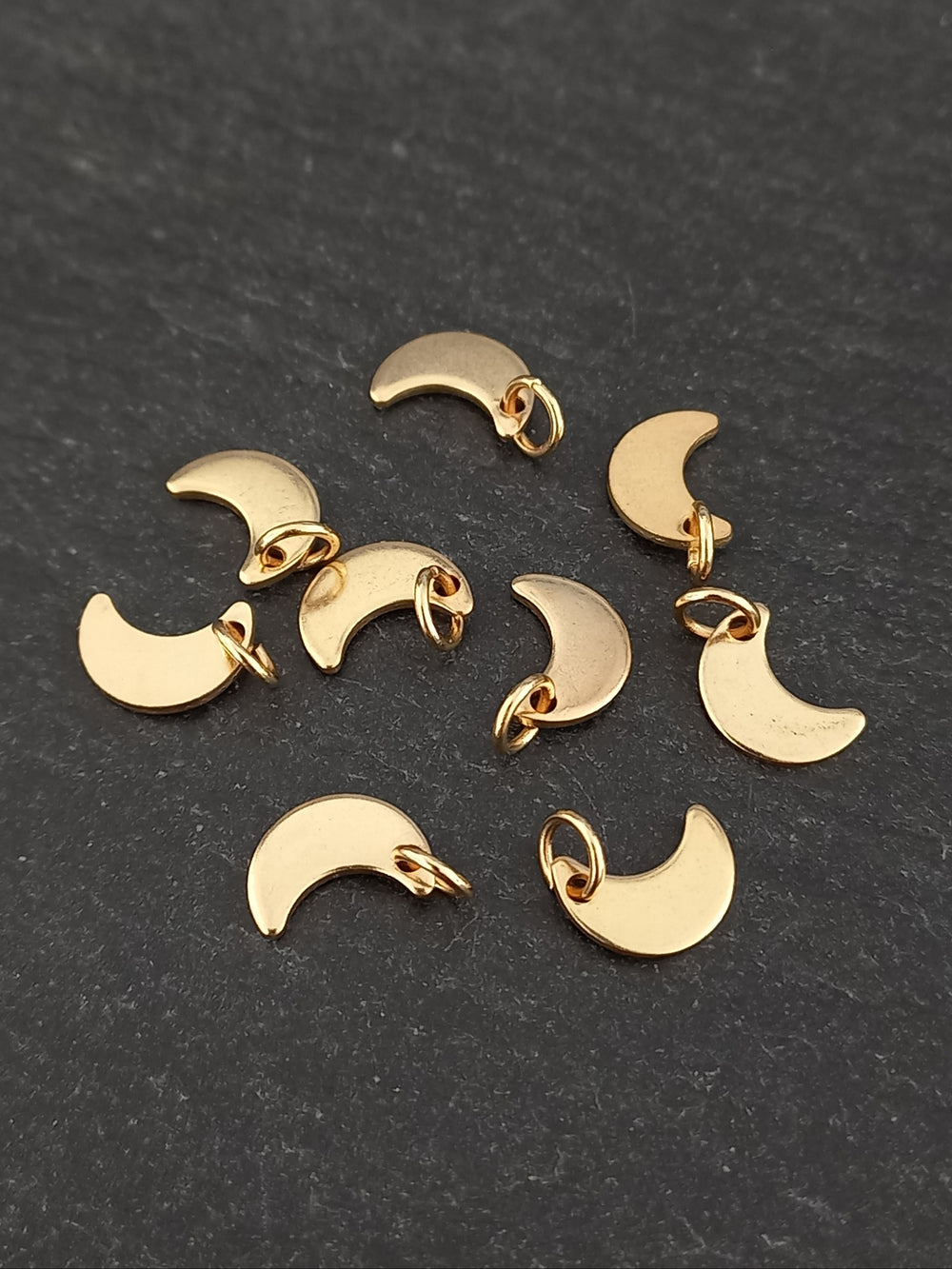 6 or 30 Genuine 18k Gold Plated Stainless Steel Crescent Moon Charms 10x7x1mm