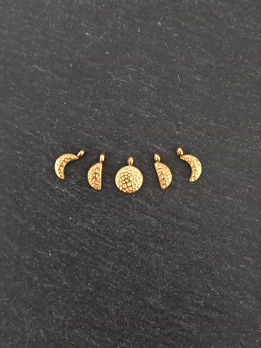 Set of 5 Hammered Gold Stainless Steel Phases of the Moon Charms