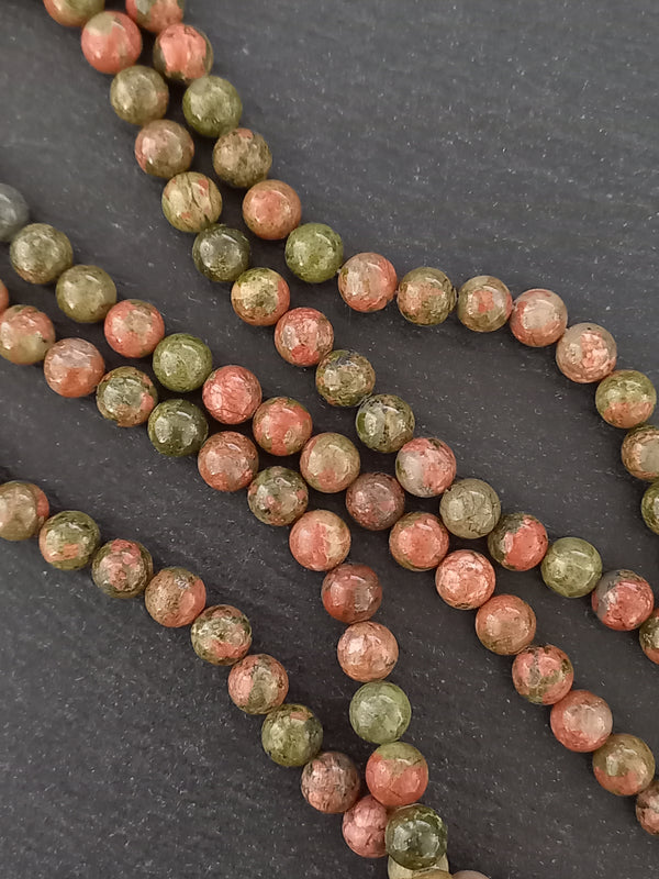 8.8mm Unakite Natural Undyed Green & Pink Round Polished Gemstone Beads Full 15 inch Strand Hole: 1mm