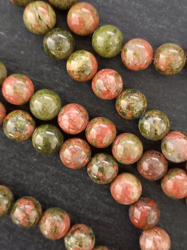 8.8mm Unakite Natural Undyed Green & Pink Round Polished Gemstone Beads Full 15 inch Strand Hole: 1mm