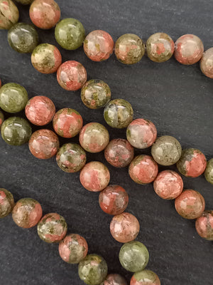 8.8mm Unakite Natural Undyed Green & Pink Round Polished Gemstone Beads Full 15 inch Strand Hole: 1mm