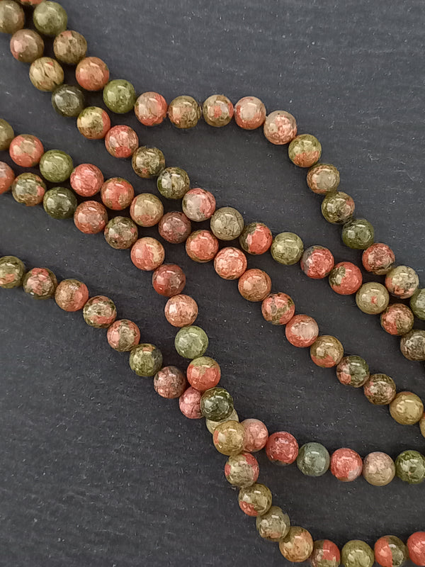 8.8mm Unakite Natural Undyed Green & Pink Round Polished Gemstone Beads Full 15 inch Strand Hole: 1mm
