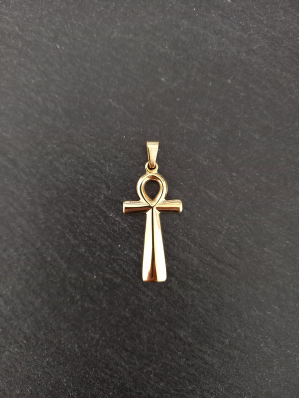 Ankh Pendant Genuine 14K Gold Plated Stainless Steel 37x18mm