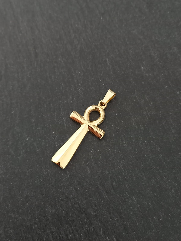 Ankh Pendant Genuine 14K Gold Plated Stainless Steel 37x18mm