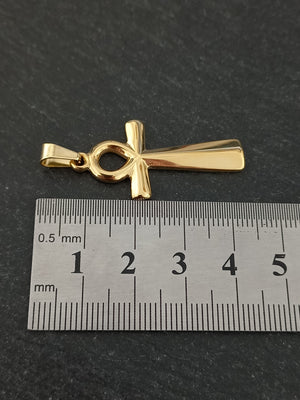 Ankh Pendant Genuine 14K Gold Plated Stainless Steel 37x18mm