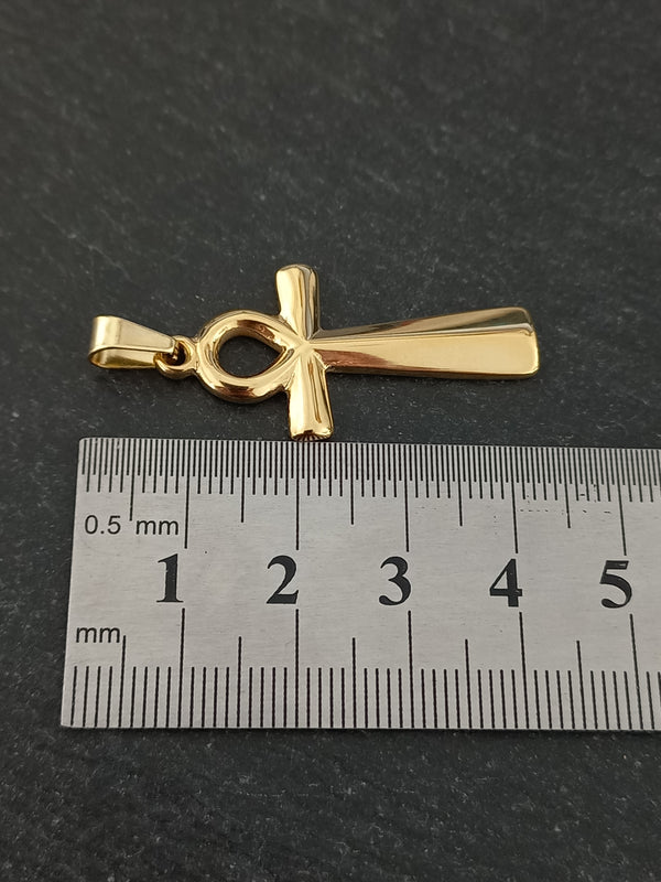 Ankh Pendant Genuine 14K Gold Plated Stainless Steel 37x18mm