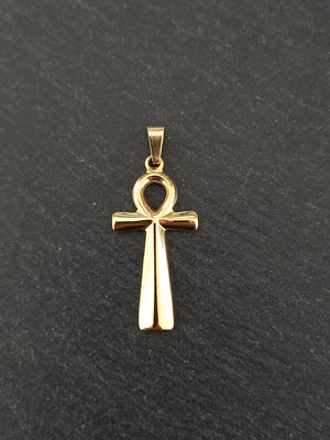 Ankh Pendant Genuine 14K Gold Plated Stainless Steel 37x18mm