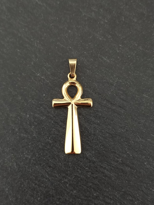 Ankh Pendant Genuine 14K Gold Plated Stainless Steel 37x18mm