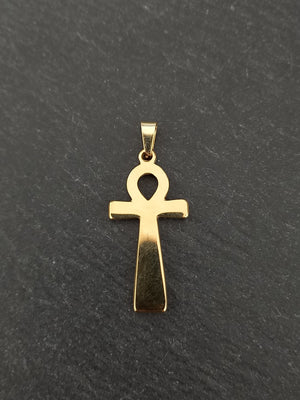 Ankh Pendant Genuine 14K Gold Plated Stainless Steel 37x18mm