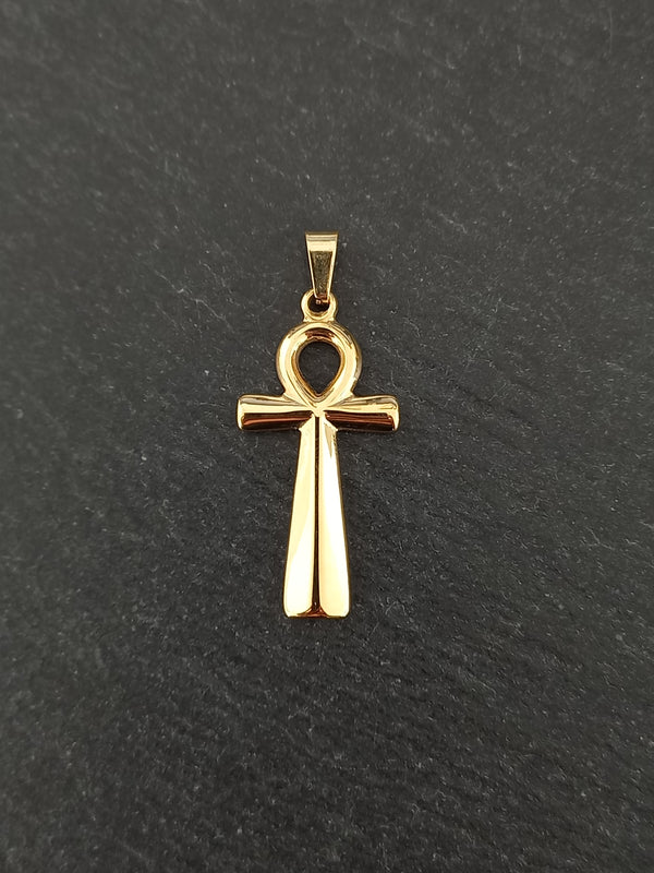 Ankh Pendant Genuine 14K Gold Plated Stainless Steel 37x18mm