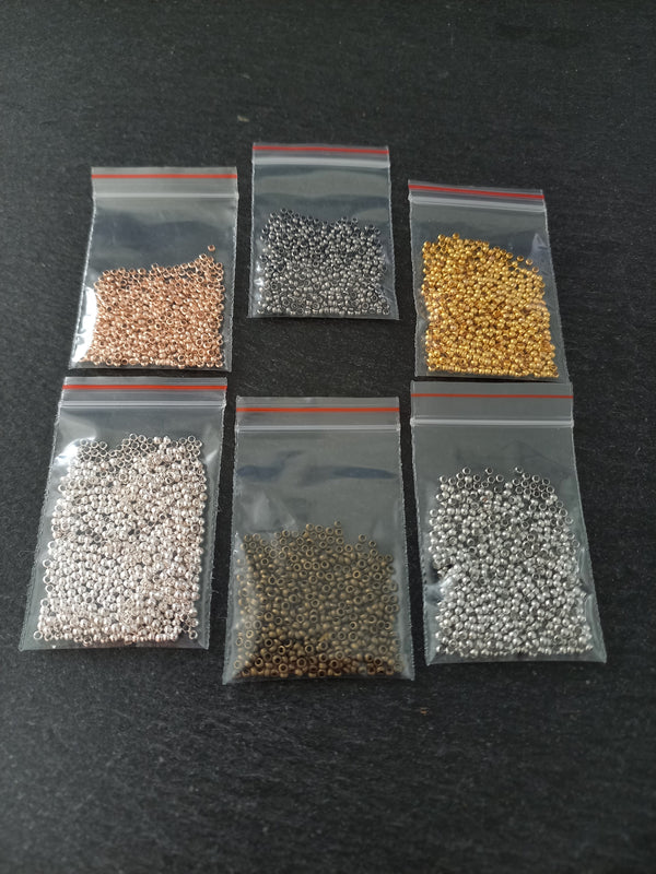 Approx. 500 (7g) pack of 2mm Crimp Beads in Bright Gold, Rose Gold or Silver, Antique Silver, Bronze or Gunmetal Hole: 1.2mm