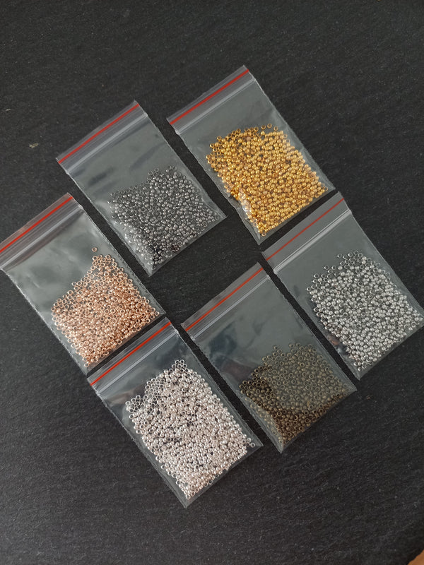 Approx. 500 (7g) pack of 2mm Crimp Beads in Bright Gold, Rose Gold or Silver, Antique Silver, Bronze or Gunmetal Hole: 1.2mm