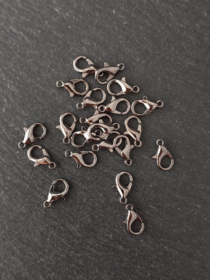 20 or 100 Gunmetal Tone 12mm Lobster Clasps Metal Alloy 12x6mm Nickel FREE