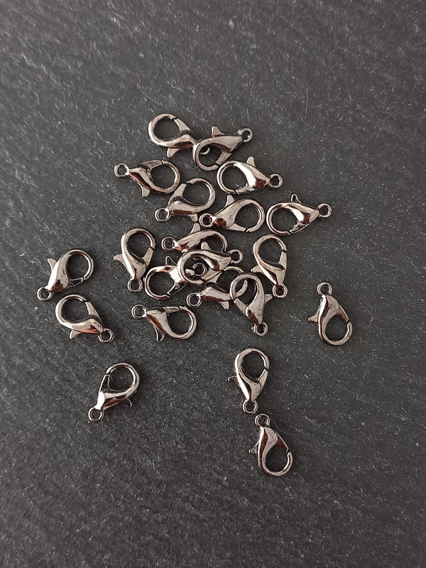 20 or 100 Gunmetal Tone 12mm Lobster Clasps Metal Alloy 12x6mm Nickel FREE