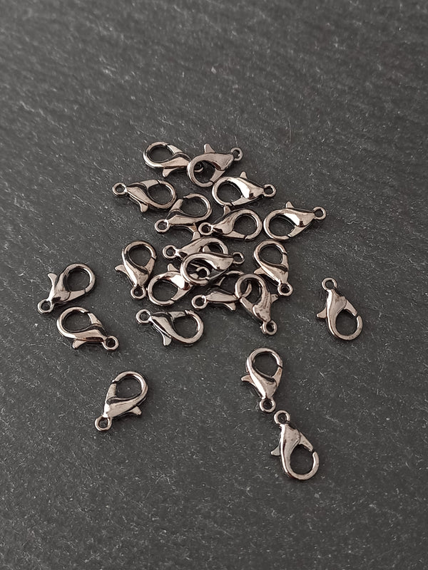 20 or 100 Gunmetal Tone 12mm Lobster Clasps Metal Alloy 12x6mm Nickel FREE