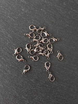 20 or 100 Gunmetal Tone 12mm Lobster Clasps Metal Alloy 12x6mm Nickel FREE