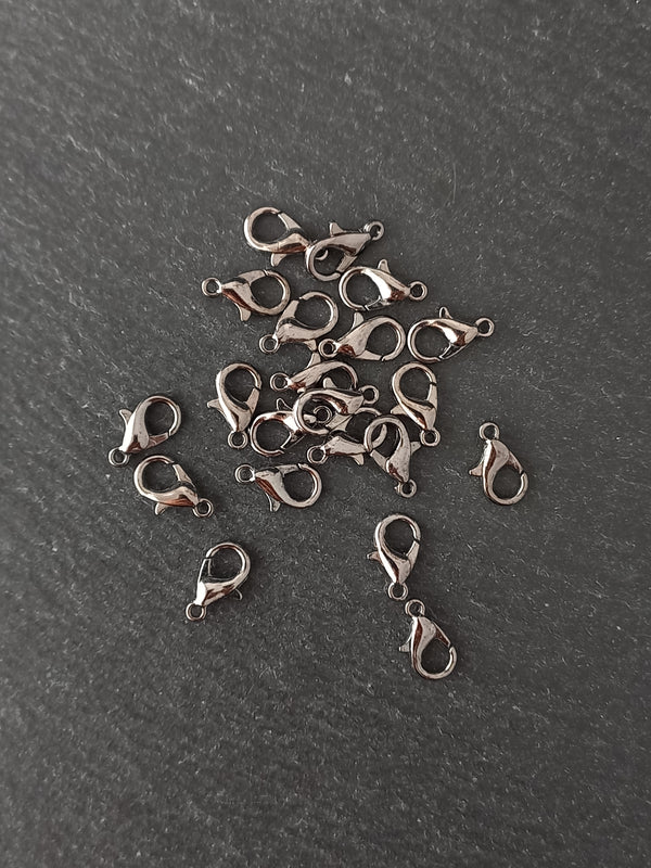 20 or 100 Gunmetal Tone 12mm Lobster Clasps Metal Alloy 12x6mm Nickel FREE