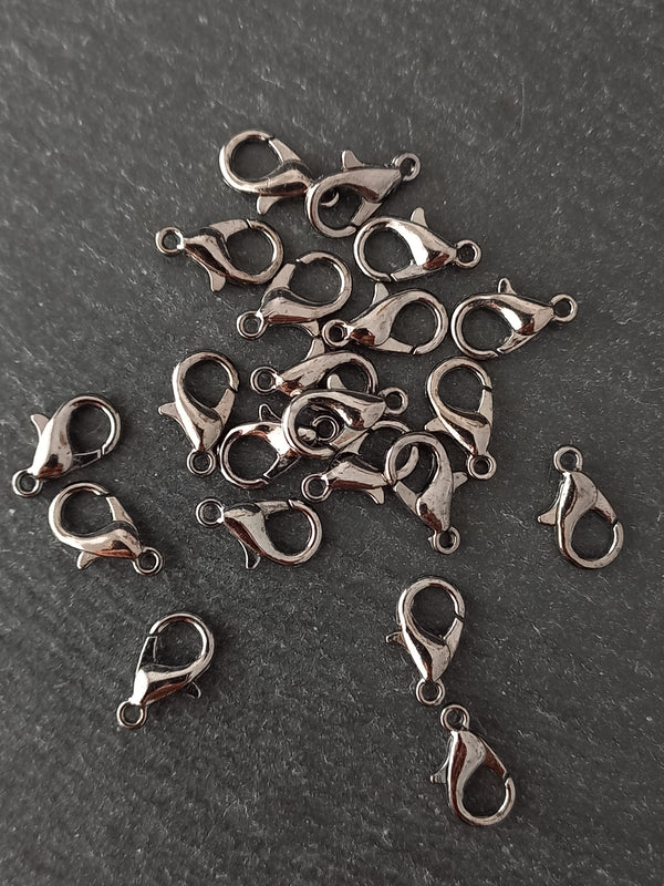 20 or 100 Gunmetal Tone 12mm Lobster Clasps Metal Alloy 12x6mm Nickel FREE