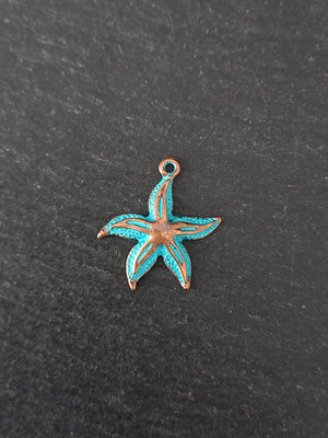 6 or 30 Antique Copper Starfish Charms with Blue Patina 25x22mm