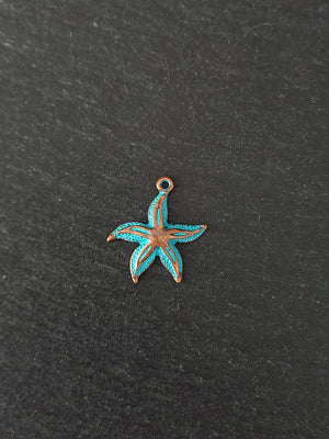 6 or 30 Antique Copper Starfish Charms with Blue Patina 25x22mm