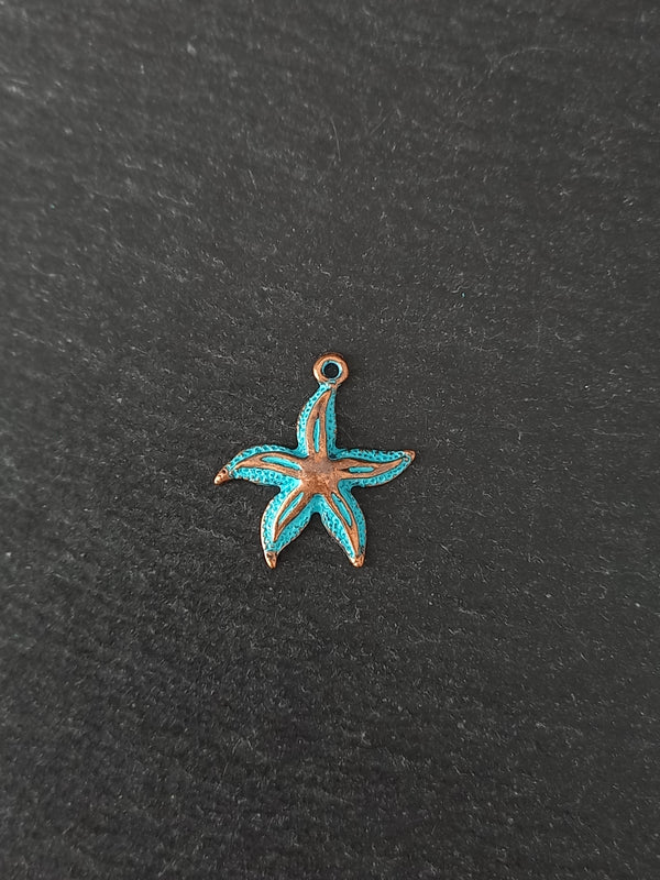 6 or 30 Antique Copper Starfish Charms with Blue Patina 25x22mm
