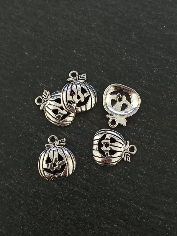 8 or 40 Halloween Pumpkin Charms Silver Tone Alloy 18x16mm