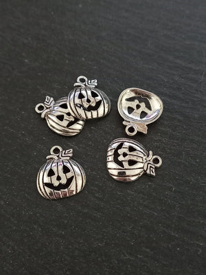 8 or 40 Halloween Pumpkin Charms Silver Tone Alloy 18x16mm