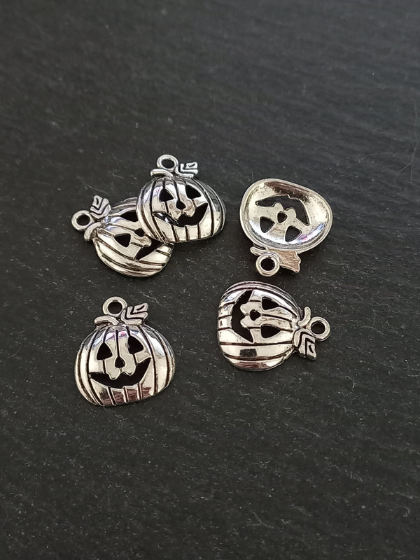8 or 40 Halloween Pumpkin Charms Silver Tone Alloy 18x16mm