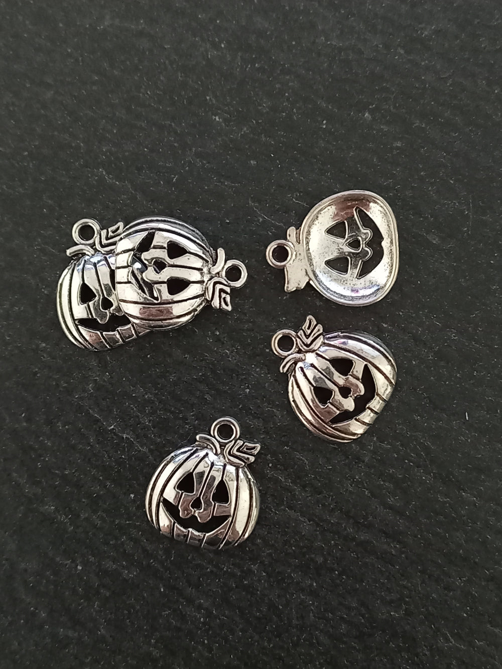 8 or 40 Halloween Pumpkin Charms Silver Tone Alloy 18x16mm