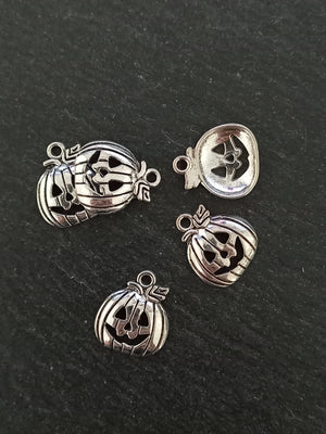 8 or 40 Halloween Pumpkin Charms Silver Tone Alloy 18x16mm