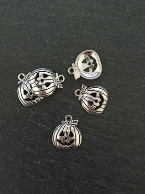 8 or 40 Halloween Pumpkin Charms Silver Tone Alloy 18x16mm