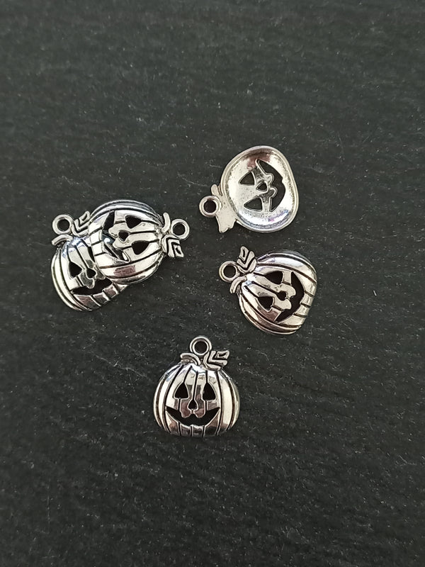 8 or 40 Halloween Pumpkin Charms Silver Tone Alloy 18x16mm