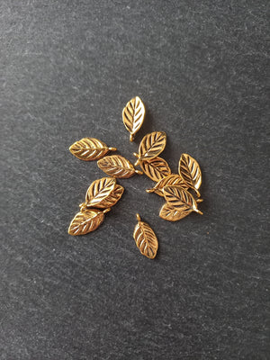 20 or 100 Leaf Charms Antique Gold Tone Alloy 16x8x1mm Nickel FREE