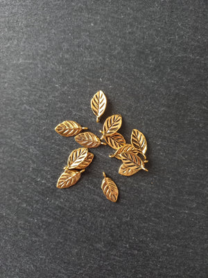 20 or 100 Leaf Charms Antique Gold Tone Alloy 16x8x1mm Nickel FREE