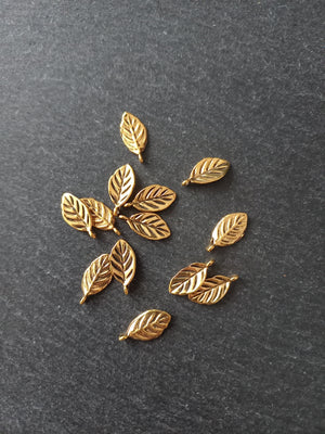 20 or 100 Leaf Charms Antique Gold Tone Alloy 16x8x1mm Nickel FREE