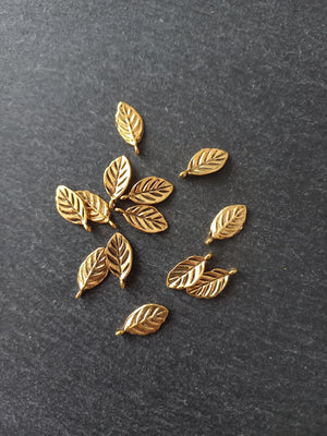 20 or 100 Leaf Charms Antique Gold Tone Alloy 16x8x1mm Nickel FREE