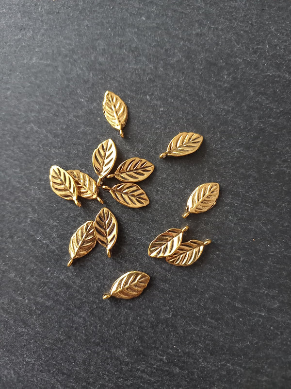 20 or 100 Leaf Charms Antique Gold Tone Alloy 16x8x1mm Nickel FREE