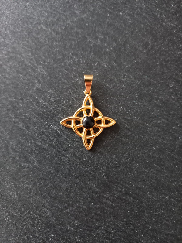 Gold Stainless Steel Witches Knot Pendant with Black Enamel 27.5x25x4.5mm