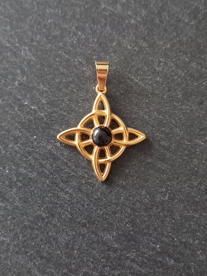 Gold Stainless Steel Witches Knot Pendant with Black Enamel 27.5x25x4.5mm