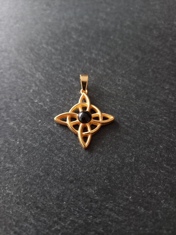 Gold Stainless Steel Witches Knot Pendant with Black Enamel 27.5x25x4.5mm
