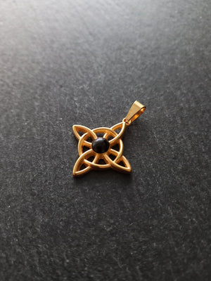 Gold Stainless Steel Witches Knot Pendant with Black Enamel 27.5x25x4.5mm